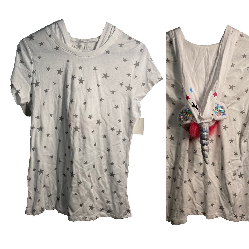 wound up‎ womens hooded short sleeve unicorn shirt size medium 7 9